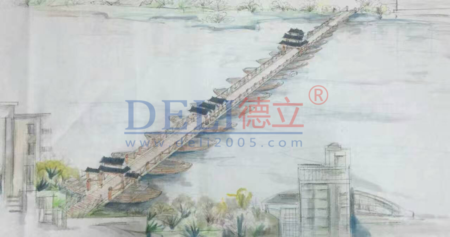 古浮桥手绘图欣赏