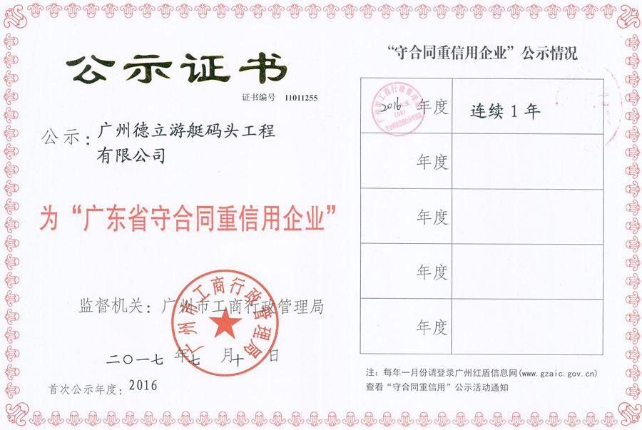 祝贺公司被评为“广东省守合同重信用企业”